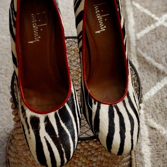 Luichiny Shoes - Zebra horse hair trim in red new heels pumps.